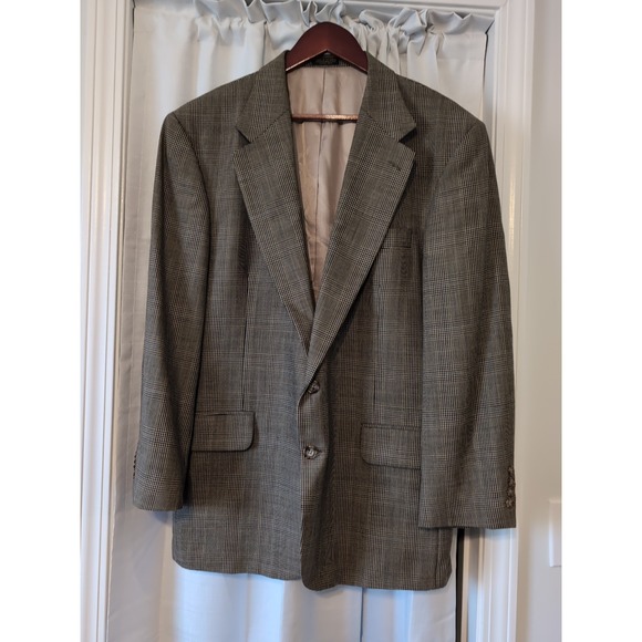 VTG Oscar de la Renta Tweed Jacket M Brown Houndstooth Check Wool Blazer 44R